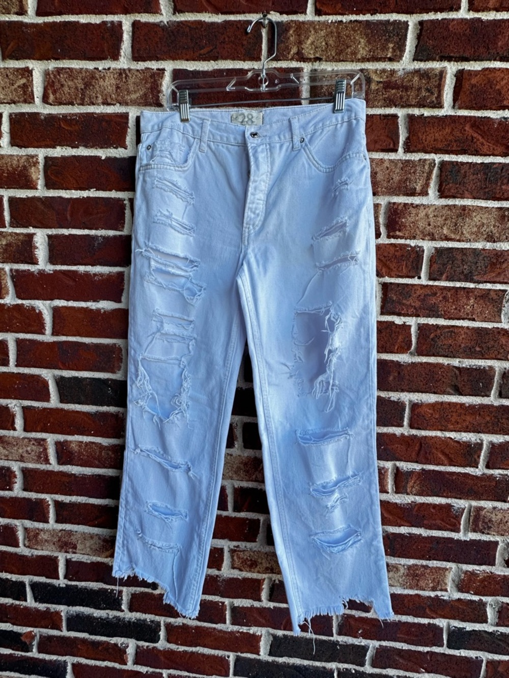 We The Free White Distressed Wide Leg Jeans